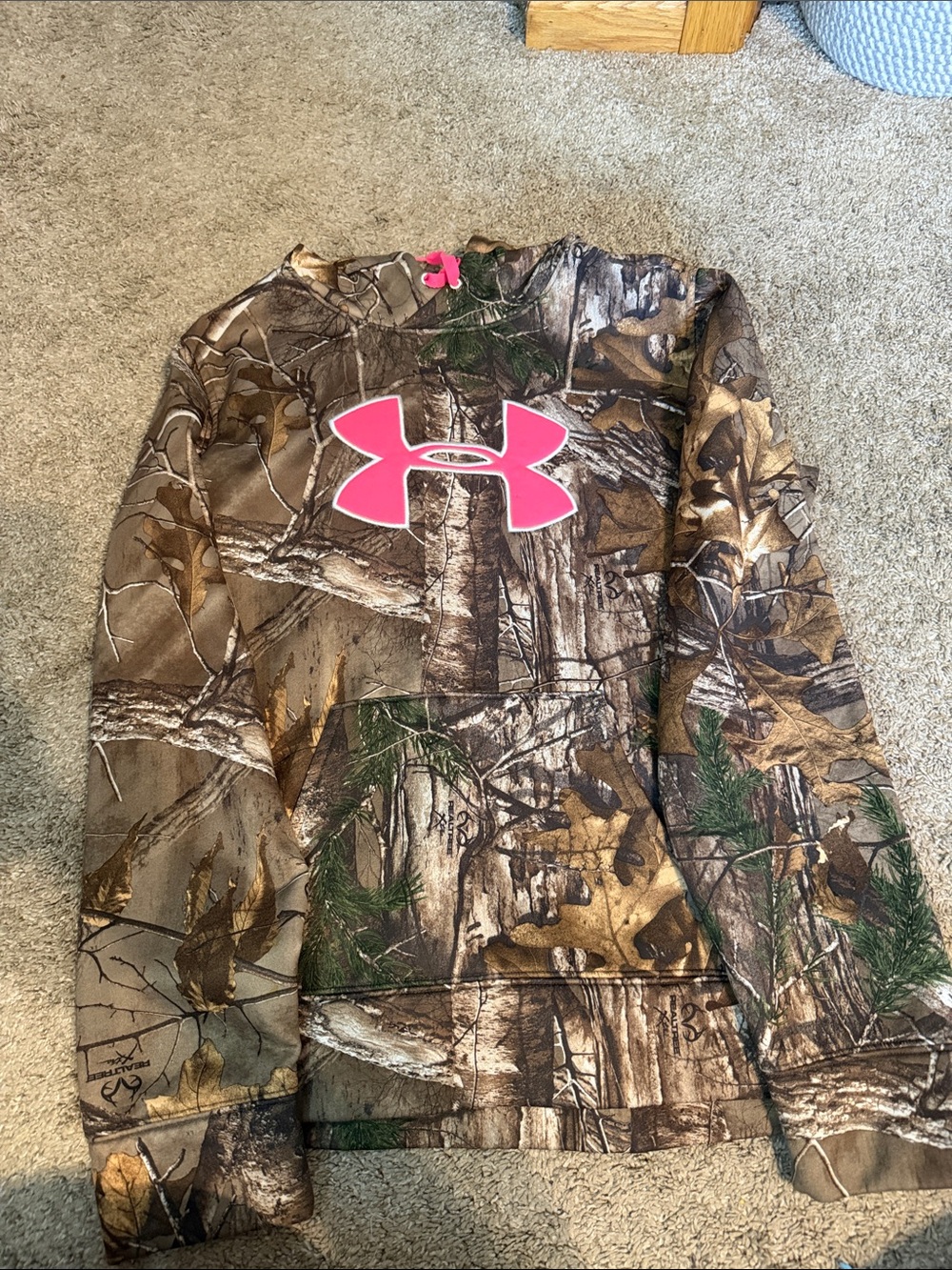 Under Armour Girls' Brown Camo Hoodie with Pink Logo